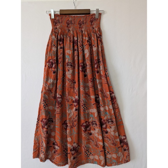 Natural Life Boho Smocked Waist Maxi Skirt Floral Print Brown Orange Women's M - Picture 2 of 7